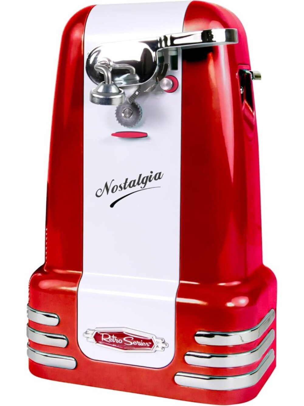 Retro Electric Can Opener with Magnetic Lid Remover & Knife Sharpener - Red